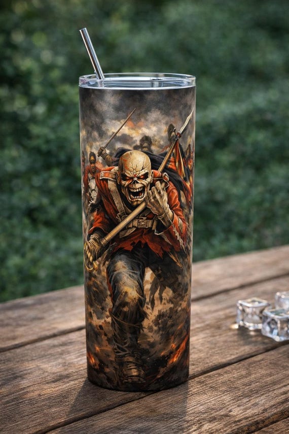 Warrior Skull Tumbler | Heavy Metal Battle Art Cup with Straw