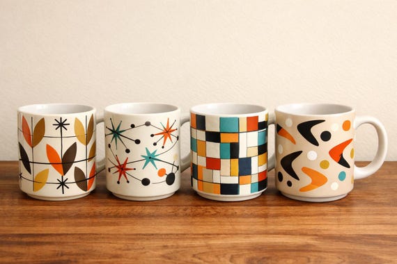 Mid Century Modern Mug Set – Retro Geometric Designs