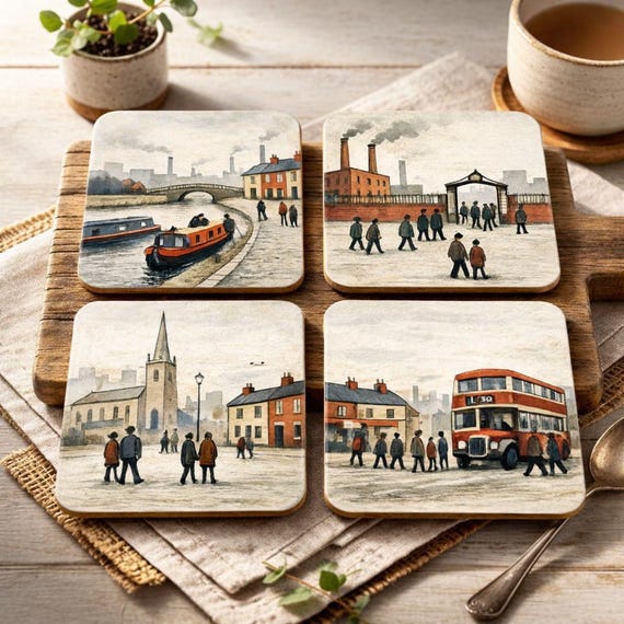 Lowry Style Industrial Coasters Set of 4 Northern Town Art British Heritage Home Decor