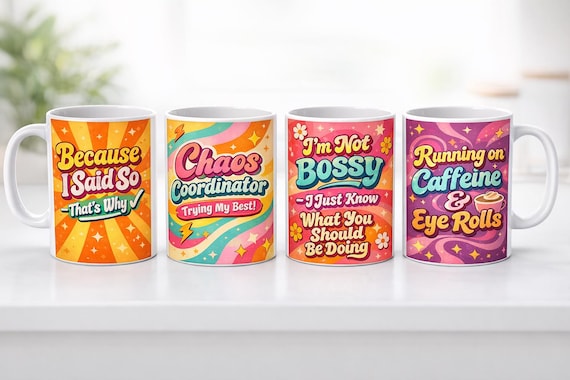 Retro Pop Funny Quote Mug – Bright Colourful Coffee Cup – 11oz Ceramic Mug