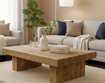 Mesa de centro estilo granja, mesa de centro hecha a mano de madera maciza reciclada, mesa rústica para sala de estar, muebles de madera estilo granja modernos