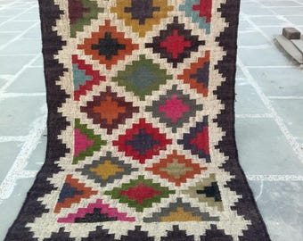 Alfombra Kilim de yute y lana tejida a mano, decoración tradicional india de estilo bohemio para el hogar.