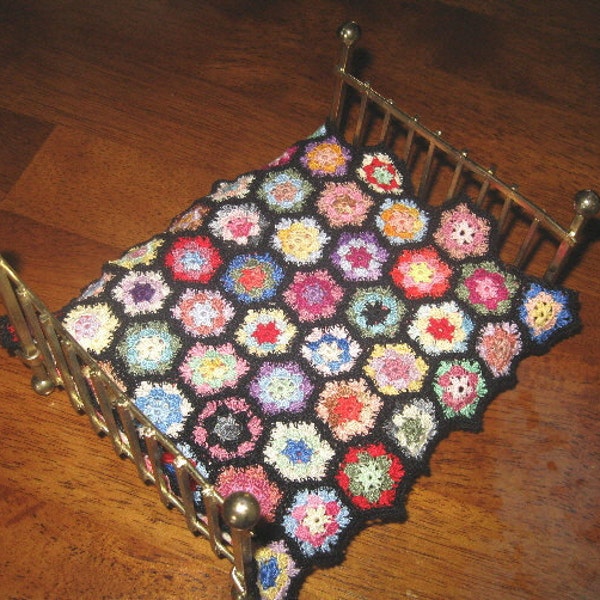 Hand Crocheted Dollhouse Miniature Blanket:  Flower Garden