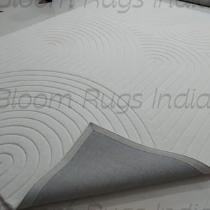 Hand tufted white modern rug semi circle line texture wool carpet luxury minimal area rug contemporary living room bedroom decor custom size
