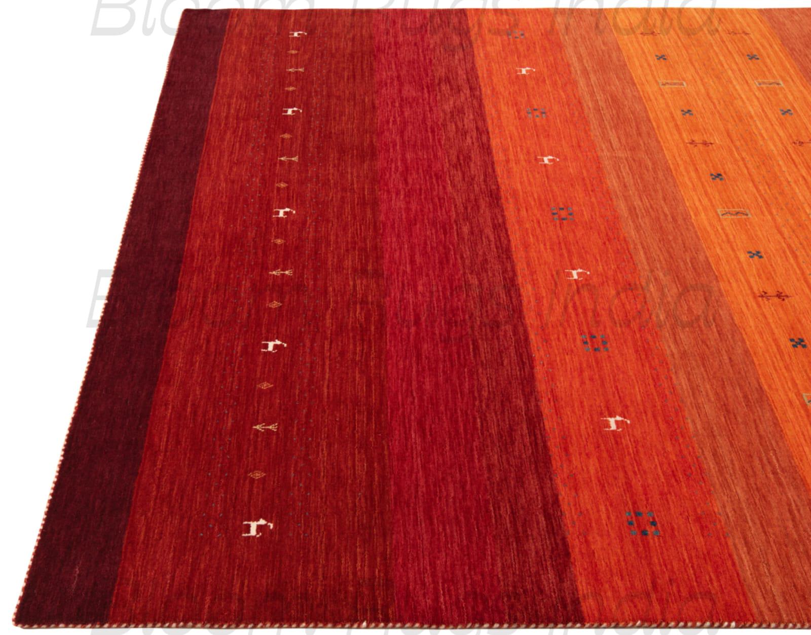 Handloom Persian Gabbeh Wool Area Rug Red Orange Stripe Minimal Tribal ...