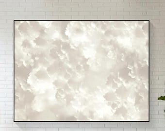 Pintura al óleo abstracta blanca original, arte mural texturizado pintado a mano, lienzo moderno de nubes neutras, decoración interior minimalista y elegante.