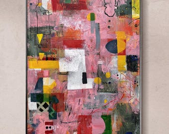 Pink Expressionist Abstract Oil Painting, Original Hand-Painted Colorful Canvas Art, Vibrant Energetic Wall Decor Living Room