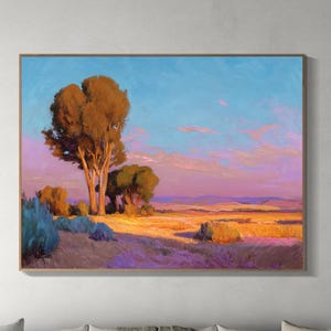 Original Hand Painted Autumn Landscape Oil Painting, Sunset Sky with Trees, Large Textured Canvas Art, Vibrant Natural Scenery Artwork