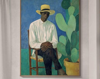 Elegant herenportret in olieverf, handgeschilderde figuratieve wanddecoratie, modern botanisch canvas, hedendaags portretkunstwerk