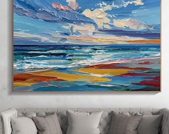 Original Hand Painted Oil Painting, Abstract Colorful Seascape Art, Textured Coastal Canvas, Modern Beach Wall Decor, Large Ocean Artwork