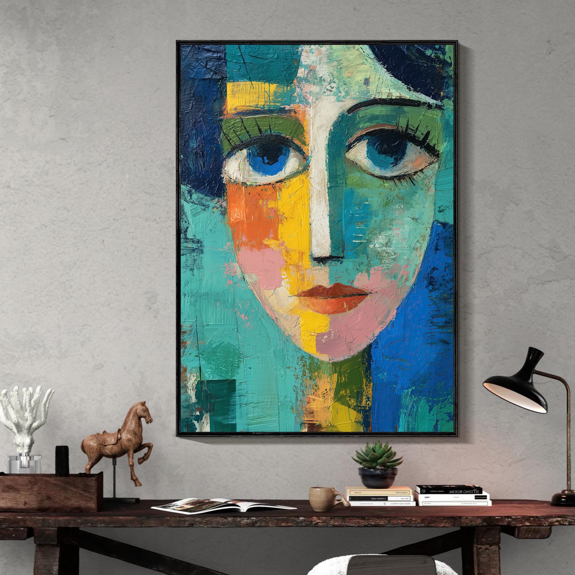 Original Abstract Woman Oil Painting, Large Hand Painted Modern Face ...