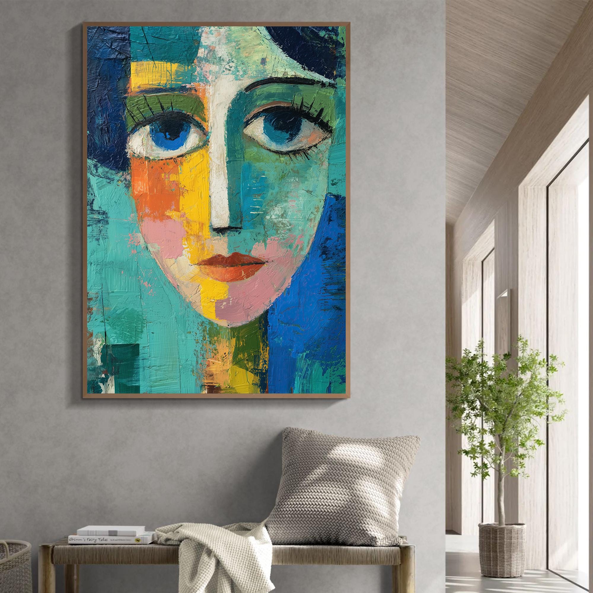 Original Abstract Woman Oil Painting, Large Hand Painted Modern Face ...