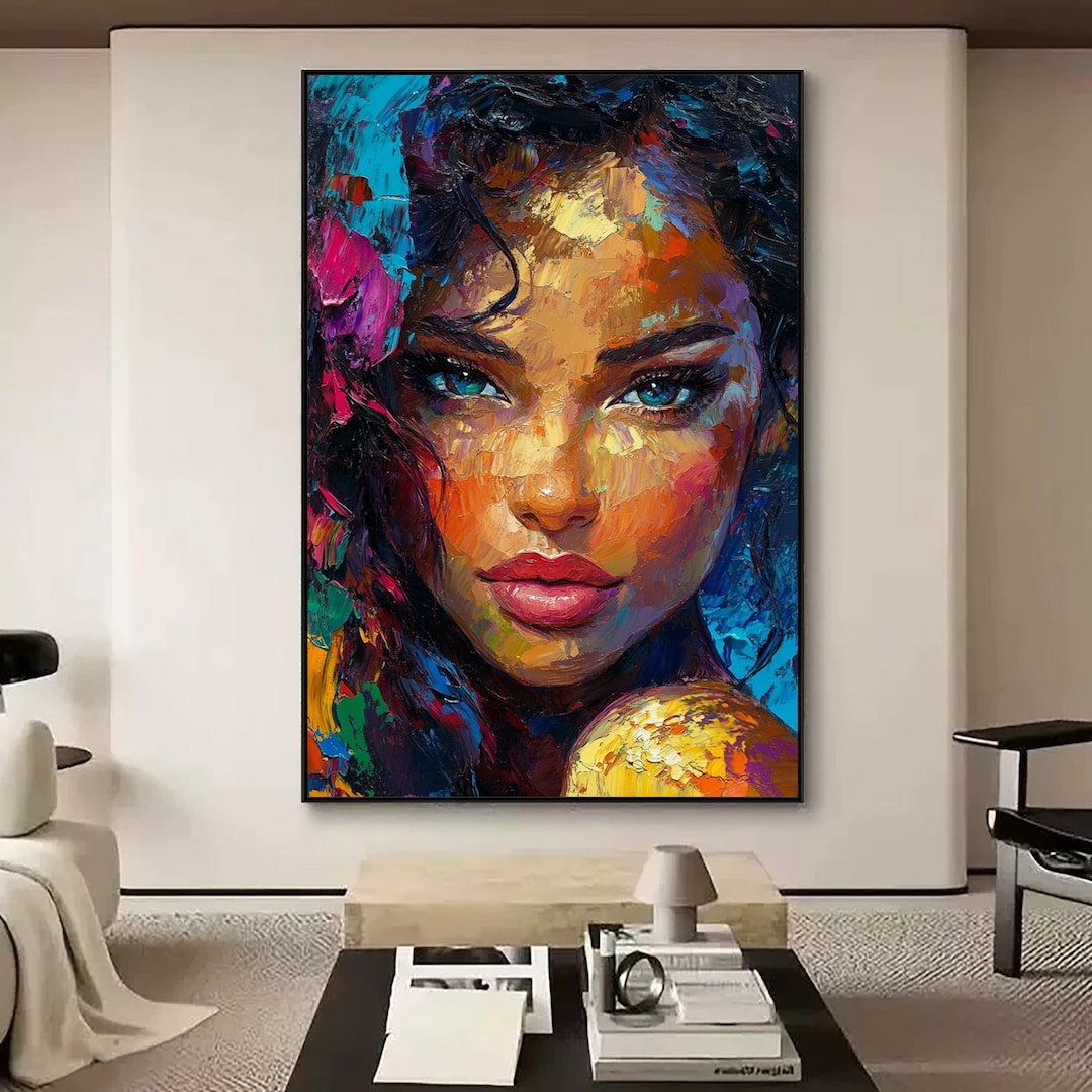 Original Woman Oil Painting, Hand Painted Colorful Female Portrait ...