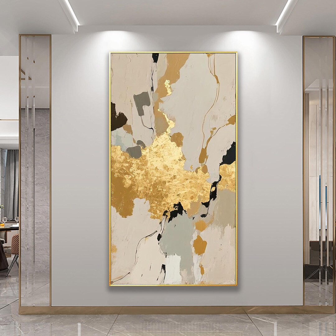 Original Abstract Gold Leaf Painting, Neutral Luxury Wall Art, Hand ...