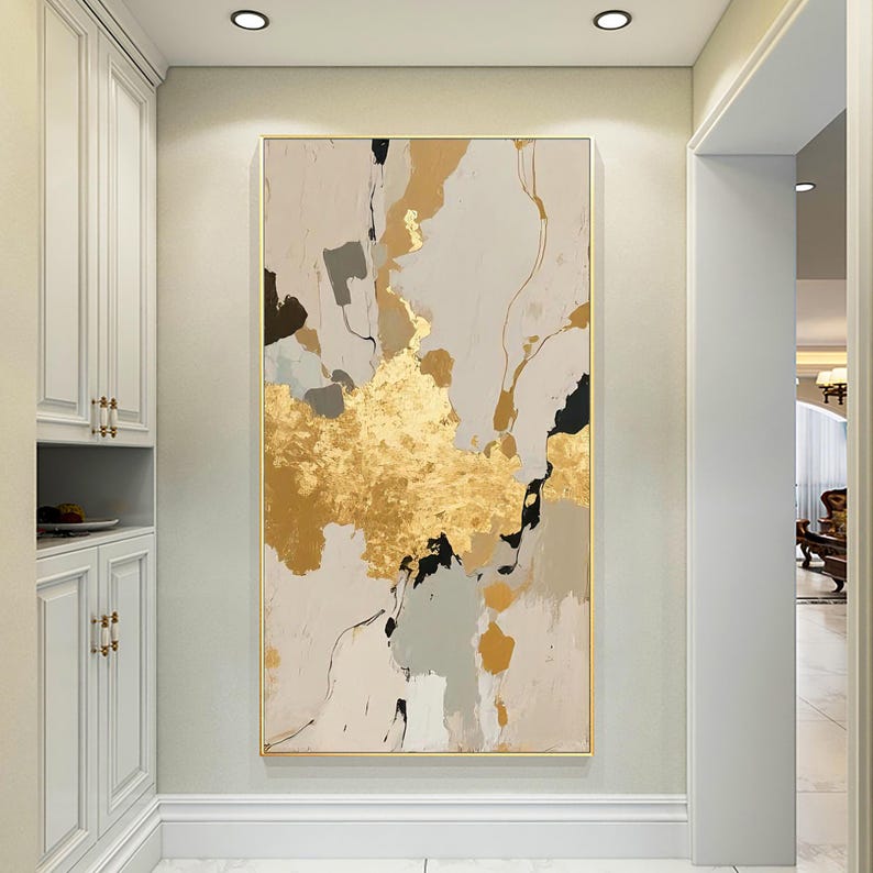 Original Abstract Gold Leaf Painting, Neutral Luxury Wall Art, Hand ...