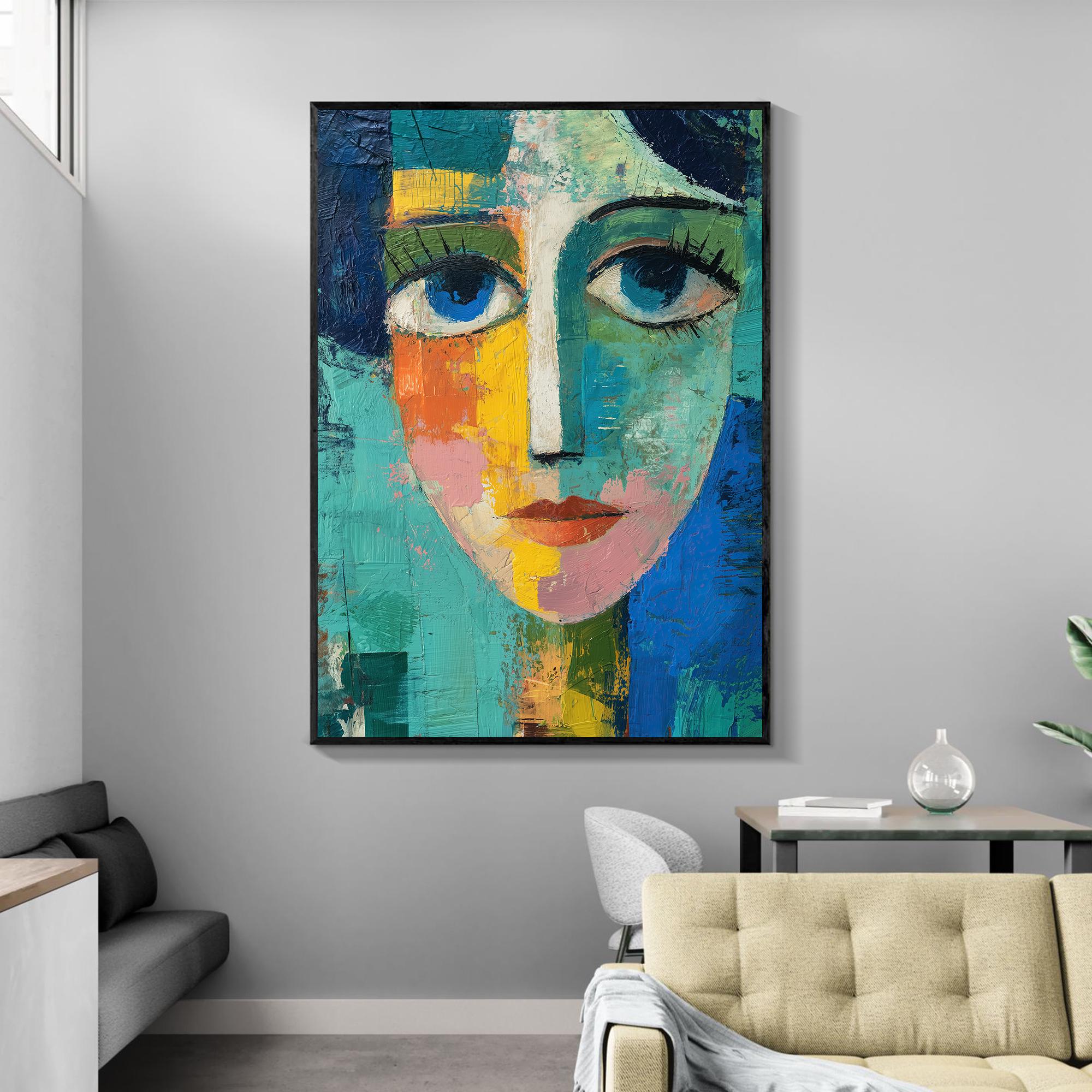 Original Abstract Woman Oil Painting, Large Hand Painted Modern Face ...