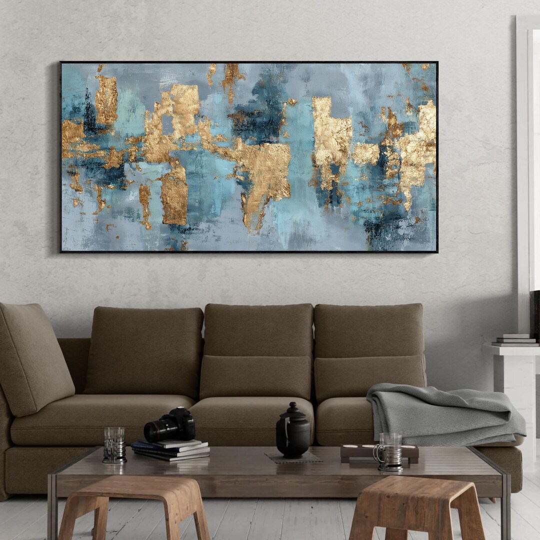 Original Abstract Oil Painting With Gold Leaf, Large Modern Hand ...