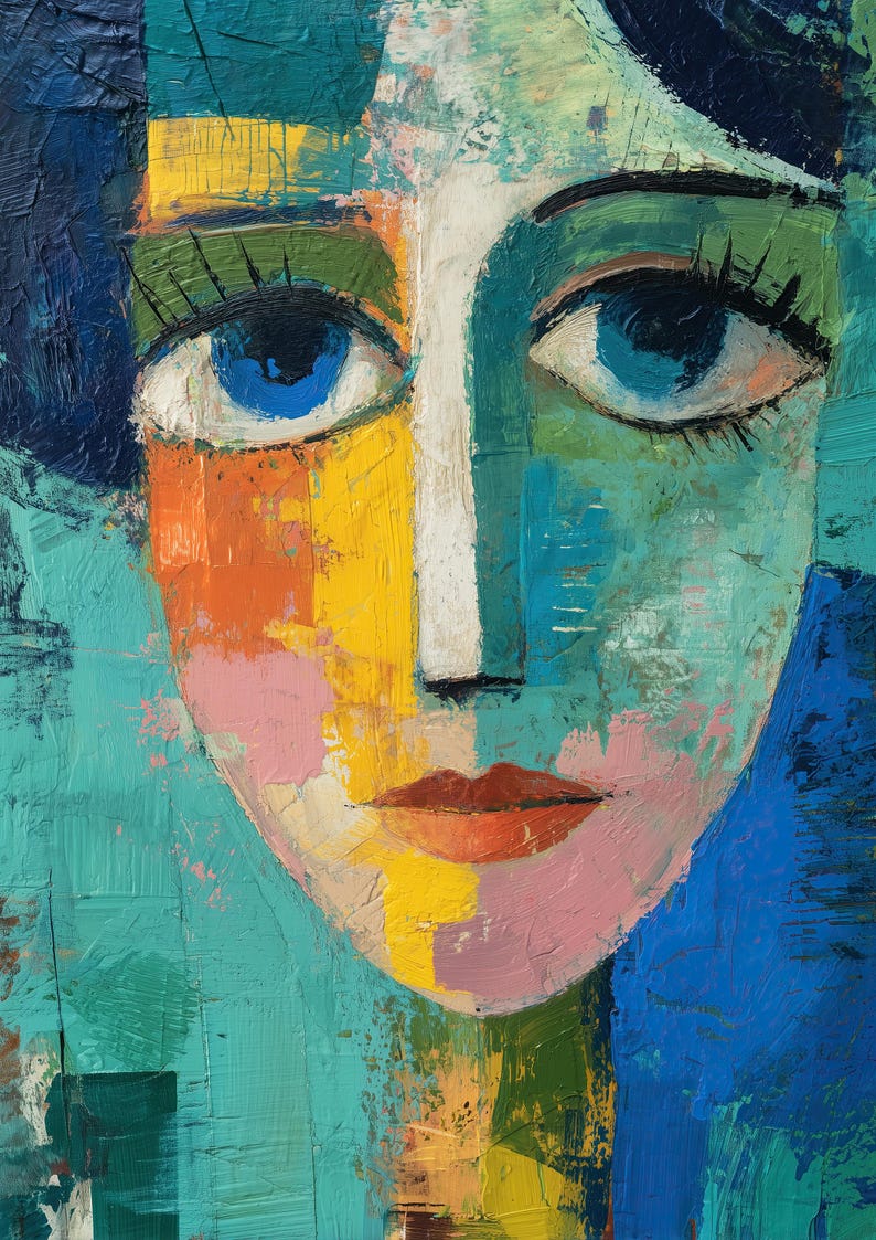 Original Abstract Woman Oil Painting, Large Hand Painted Modern Face ...