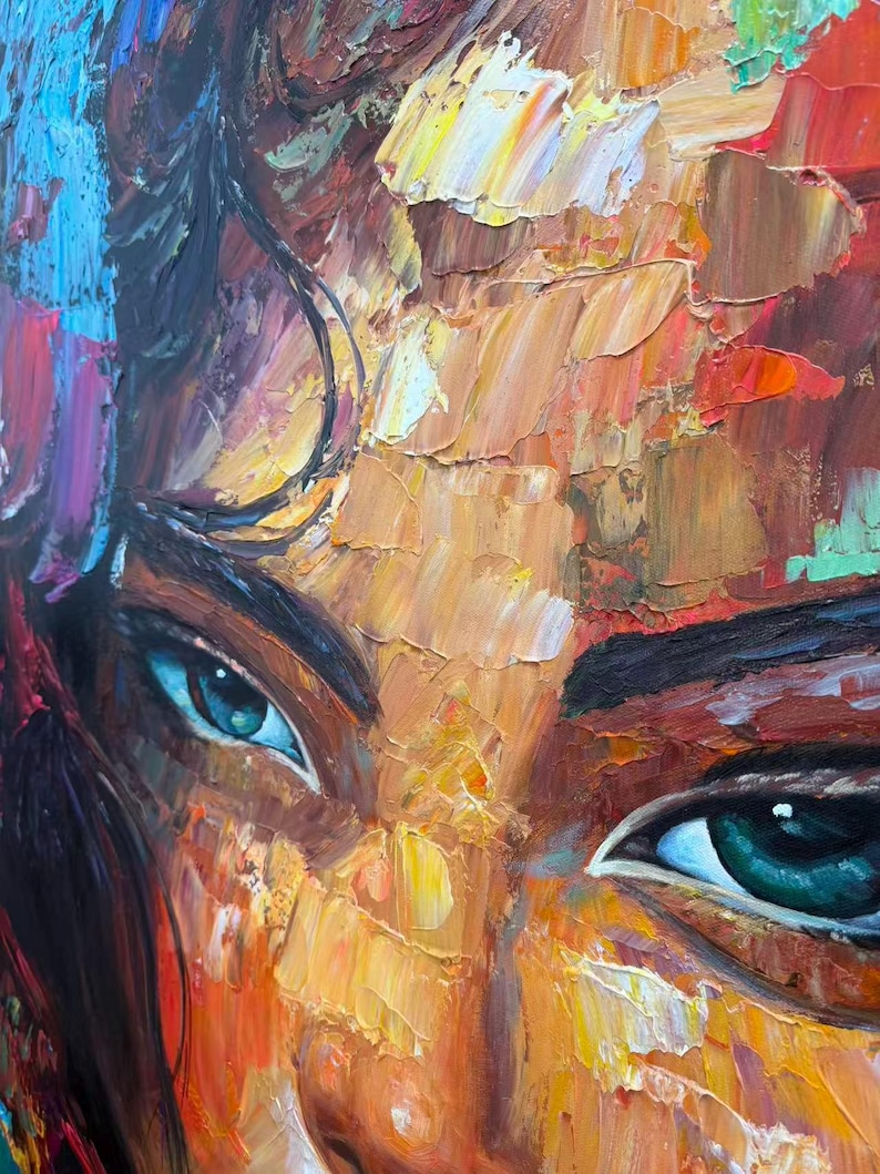Original Woman Oil Painting, Hand Painted Colorful Female Portrait ...