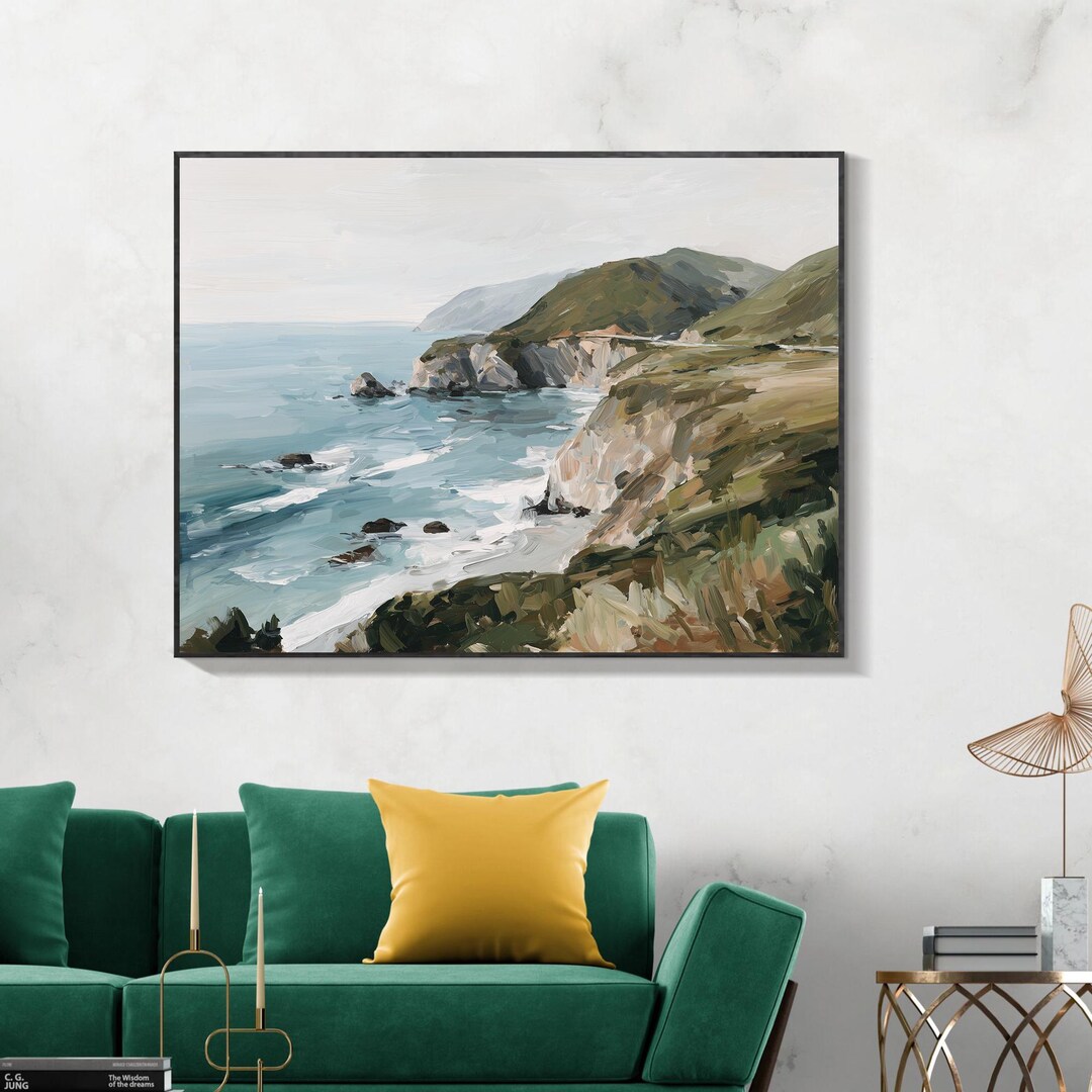 Coastal Cliff Oil Painting, Impressionist Seascape Canvas Art, Ocean ...