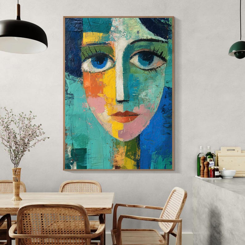 Original Abstract Woman Oil Painting, Large Hand Painted Modern Face ...