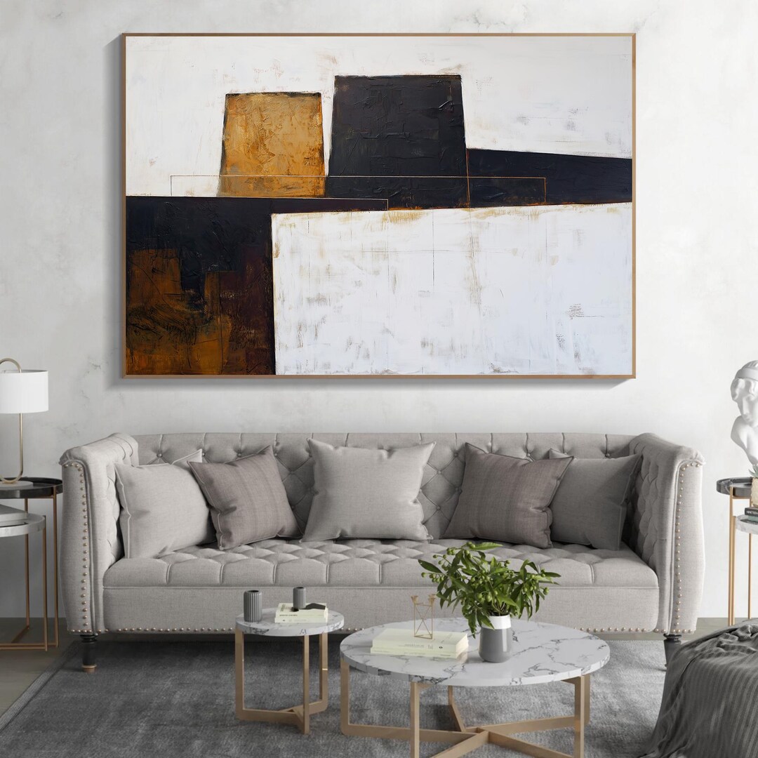 Original Minimalist Oil Painting, Black White Brown Abstract Art ...