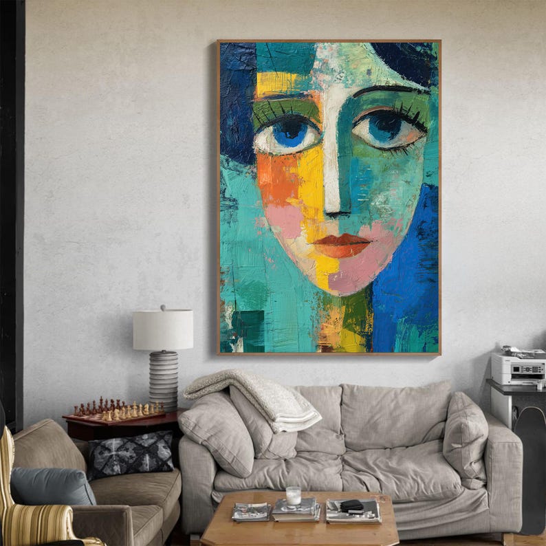 Original Abstract Woman Oil Painting, Large Hand Painted Modern Face ...