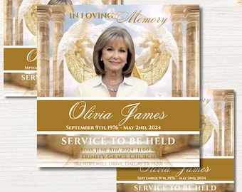 White Gold Funeral Announcement Flyer, Memorial Invite (Instant Download)