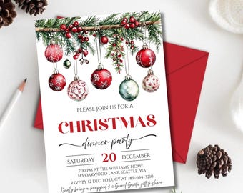 Christmas Party Invitation, Retro Christmas Dinner Invitation Template, Christmas Party, Holiday Party Invite, Holiday Dinner Invitation