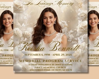 Beige Sky Funeral Announcement Invitation | Digital Memorial Flyer, Obituary, In Loving Memory, Celebration of Life | Canva Template