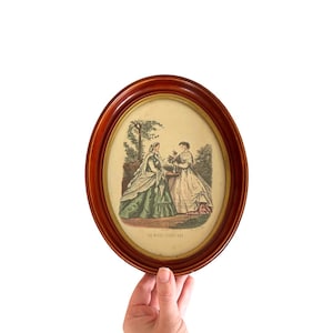 Framed La Mode Illustrée Print / French Fashion Magazine Print / Oval Frame