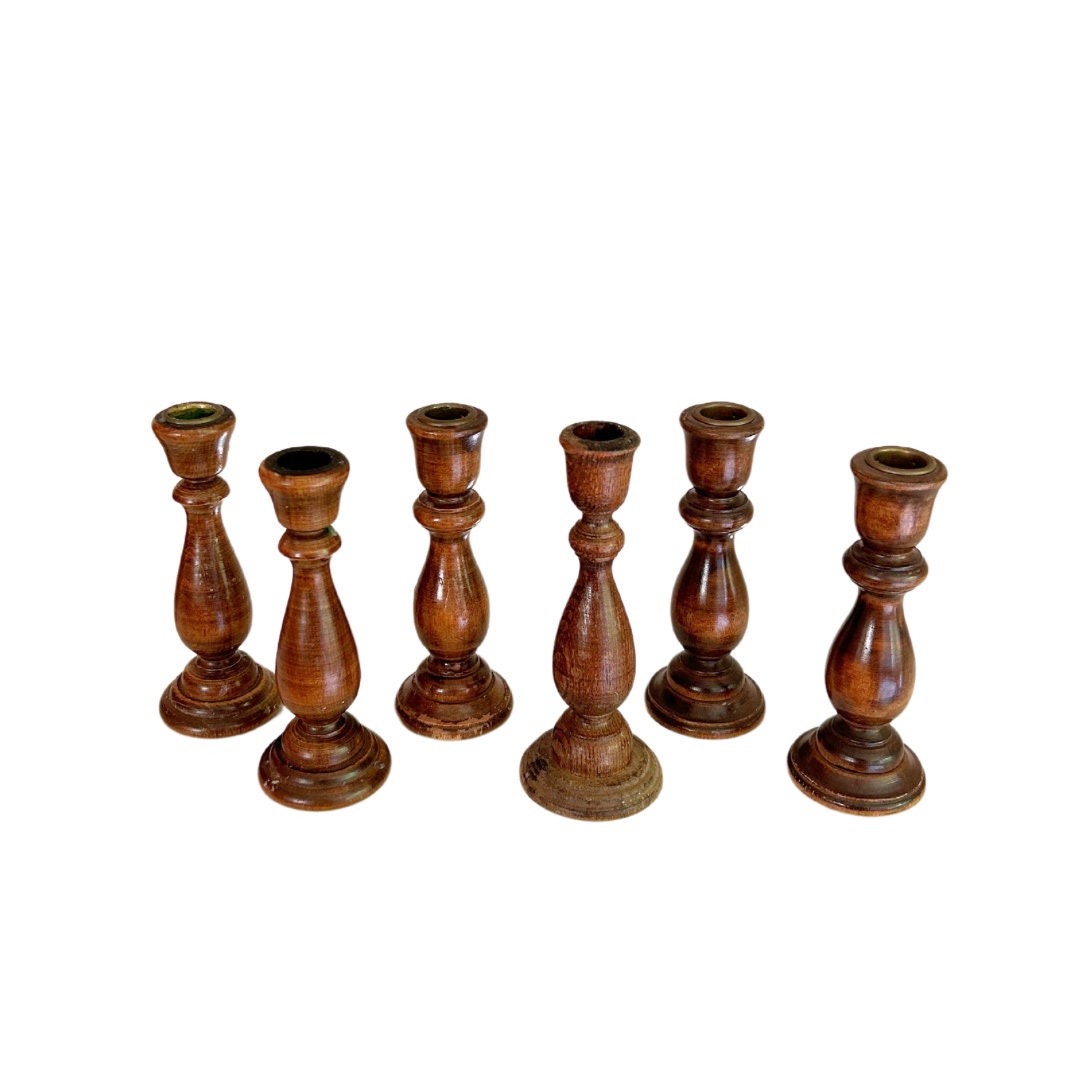 Lot of 6 Vintage Turned Wood Candlestick Holders - Etsy