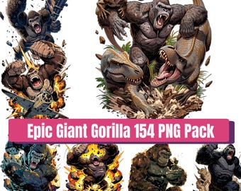 Epic Giant Gorilla PNG Pack – Monster Movie Inspired Ape Character Clipart 154 Transparent PNG
