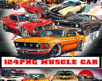 American Muscle Car – Retro Classic Auto PNG Bundle - With Effect