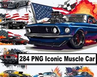 Iconic American Muscle Car PNG Bundle | Classic & Modern Muscle Cars | High-Resolution Digital Clipart