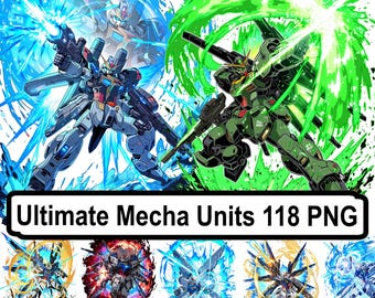 Ultimate Mecha Units PNG Bundle – Energy Core Armored Robots, 118 PNG, Transparent Background