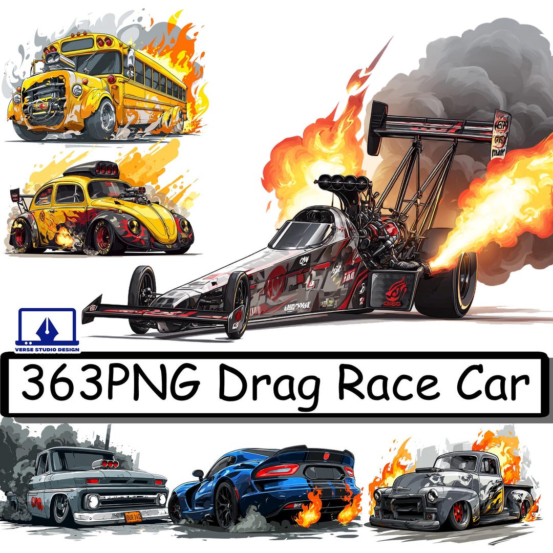 Drag Race Car Clipart Bundle 363 PNG | Clean & Dramatic Effect - Etsy