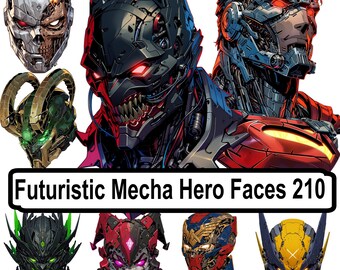Futuristic Mecha Hero Faces PNG Pack – 210 Cybernetic Character Portraits & Robot Head Designs