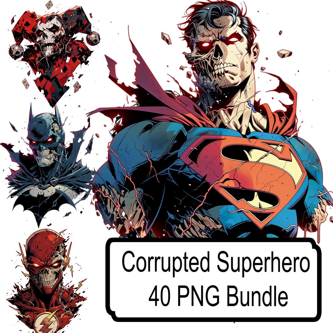 Corrupted Superhero PNG Bundle 40 Designs – Broken Mask Characters ...