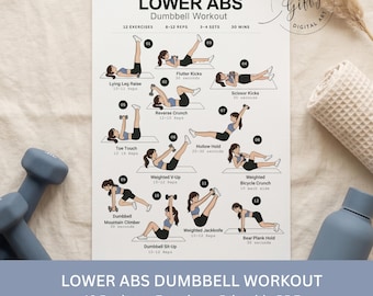 Lower Abs Dumbbell Workout Printable PDF, Beginner Ab Workout Plan for Women, Core Exercise Chart, Fitness Planner, Instant Download