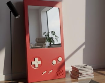 Retro Video Game Mirror - Handheld Console Inspired Wall Decor - Gamer Room Aesthetic Mirror - Gameboy Style Mirror