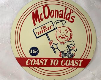 Vintage Porcelain McDonald's Advertising Sign with Speedee Mascot