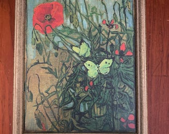 Vintage reproduction print of the painting "Butterflies and Poppies" by Vincent van Gogh