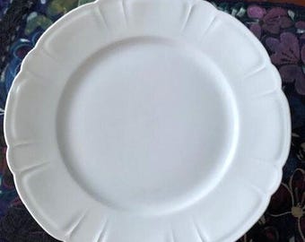 Haviland China Luncheon Plates (set of 8) H&Co, All White, Embossed, Scalloped Edge Schleiger