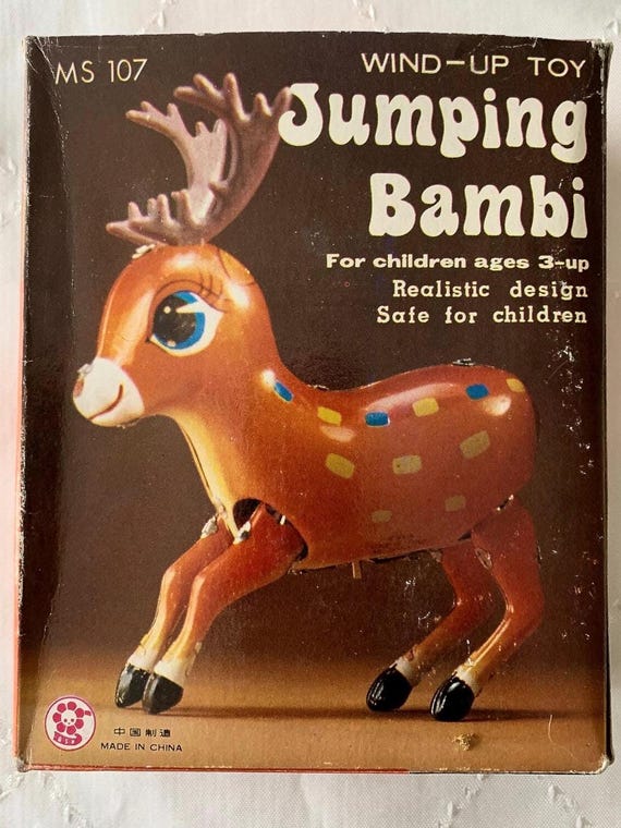 Vintage Jumping Bambi “cerf Sautant” Tin Toy – Original Box