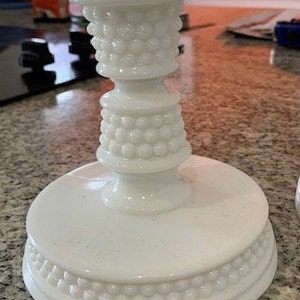 Vintage Westmoreland White Milk Art Glass Hobnail Candle Stick Pair Set