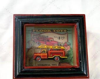 Vintage Fire Truck Toy Framed Art: Pelzman Designs Mechanical Replica