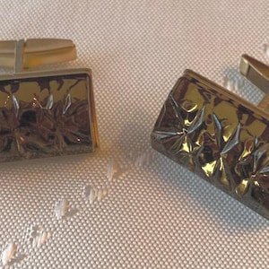 Vintage Retro Mid Century Mens Jewelry Rectangle Cufflinks Gold