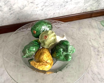 Set Vintage Signed Ceramic Vegetables in Trompe L'oeil Style