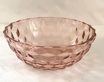Vintage Jeannette Glass pink depression bowl "Cube" or "Cubist" pattern